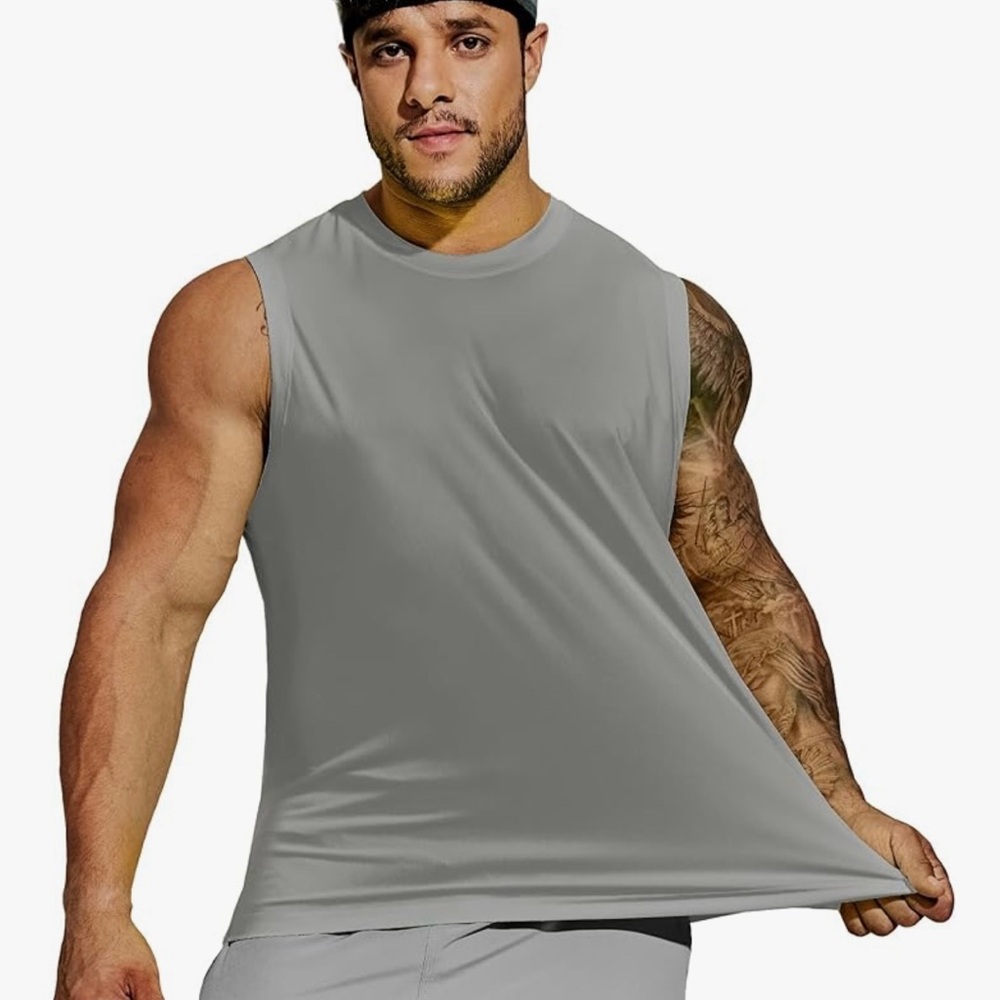 NWT Gray Athletic Tank Top Moisture-Wicking Sleeveless gym swim beach running